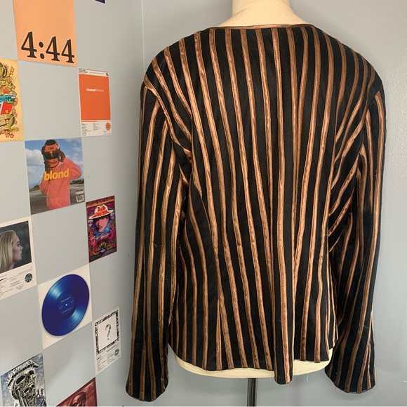 Vintage Bronze Gold Stripe Double Zip Blazer Plus Size - Picture 4 of 15